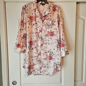 Alexander Del Rossa Floral Nightgown Print Sleep Shirt Pajama Top 2X  100% Satin